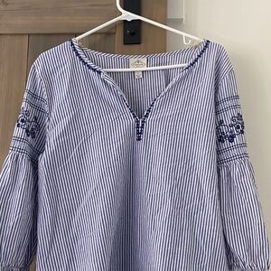 St. John's Bay Blue & White Striped Embroidered Tunic
